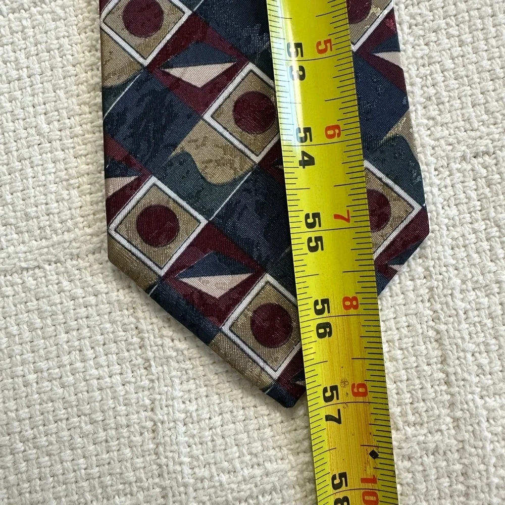 VTG 90s Duke Necktie Geometric Abstract‎ Navy Burgundy Gold USA Made Retro Tie